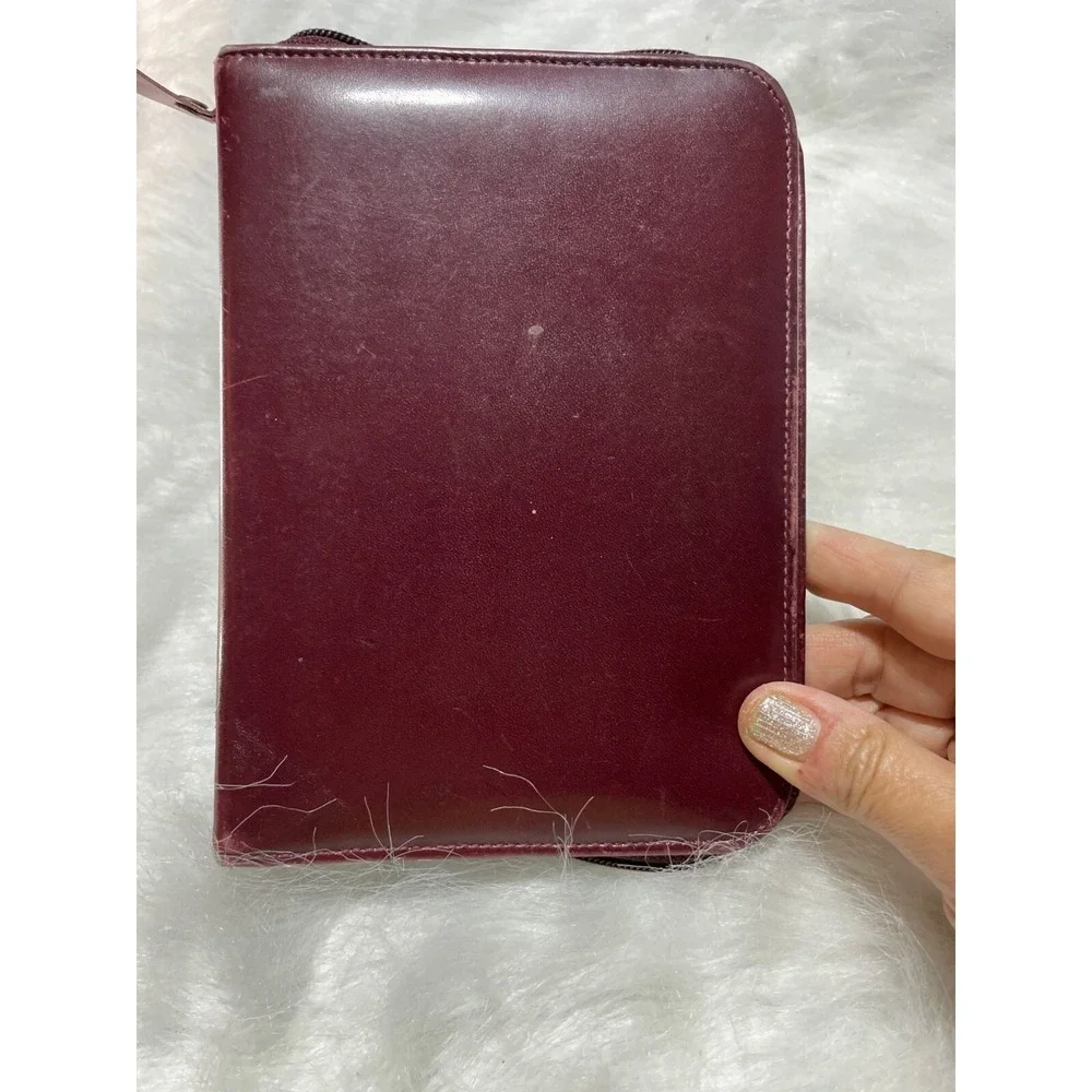 Vintage Burgundy Leather Zippered Planner Binder With Gold-Tone‎ Rings & Address